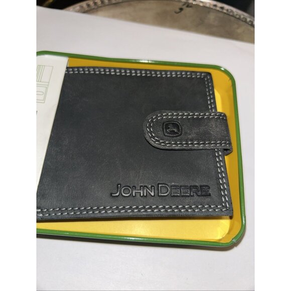 John Deere Men's Wallet Deep Gray W/Logo Passcase Leather Wallet New - Picture 3 of 12
